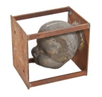 heavily coated vintage industrial american toy factory copper doll head "production" mold with all-welded joint steel mounting bracket