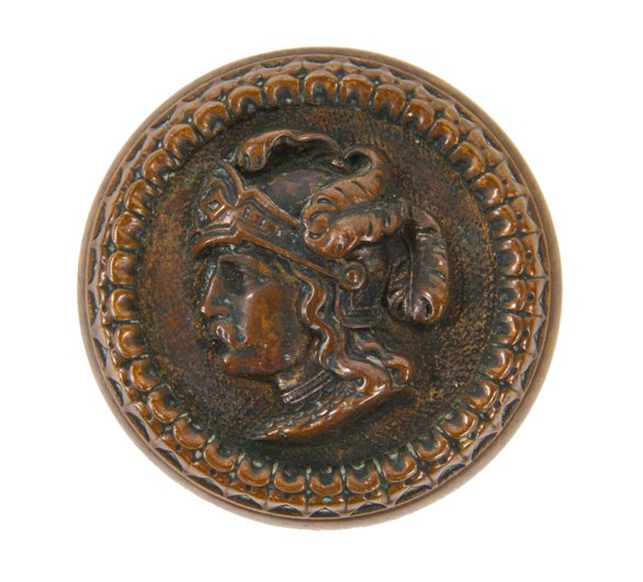 highly sought after original late c. 1870's antique american ornamental cast bronze interior residential "plumed helmet" figural knight passage size doorknob