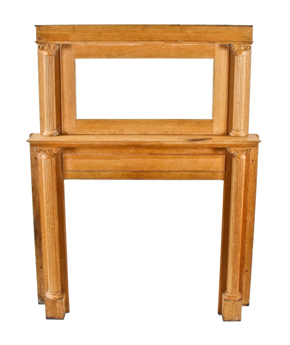 refinished late 19th century american victorian era lightly stained interior residential quartered oak wood mantel with solid fluted columns