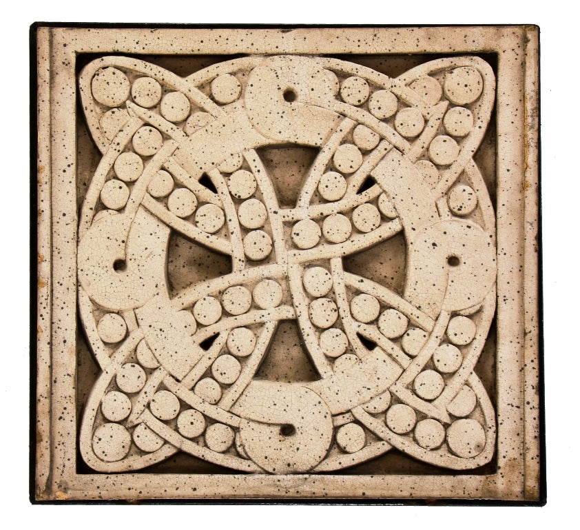 original late 19th or early 20th century cream-colored exterior "wrightesque" square-shaped terra cotta panel salvaged from a notable and historically important chicago building