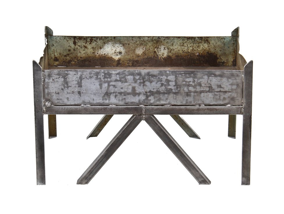 original repurposed c. 1930's american vintage industrial all-welded joint cold-rolled steel single bin planter box with angled iron base