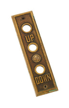 c. 1930's american single-sided cast bronze interior chicago building lobby wall-mount elevator cab call push button backplate with emblem