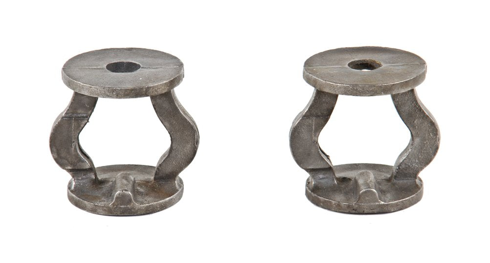 two matching c. 1920's "new old stock" cast iron boylston factory diminutive steam valve bonnets with uniform brushed metal finish