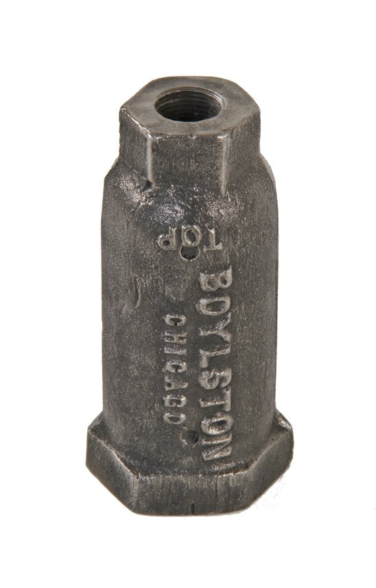 c. 1920's american antique industrial cast iron boylston threaded-end steam supply component or fitting with embossed lettering