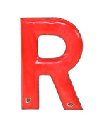 vintage american exterior single-sided wall mount bright cherry red porcelain enameled die cut steel service station letter sign