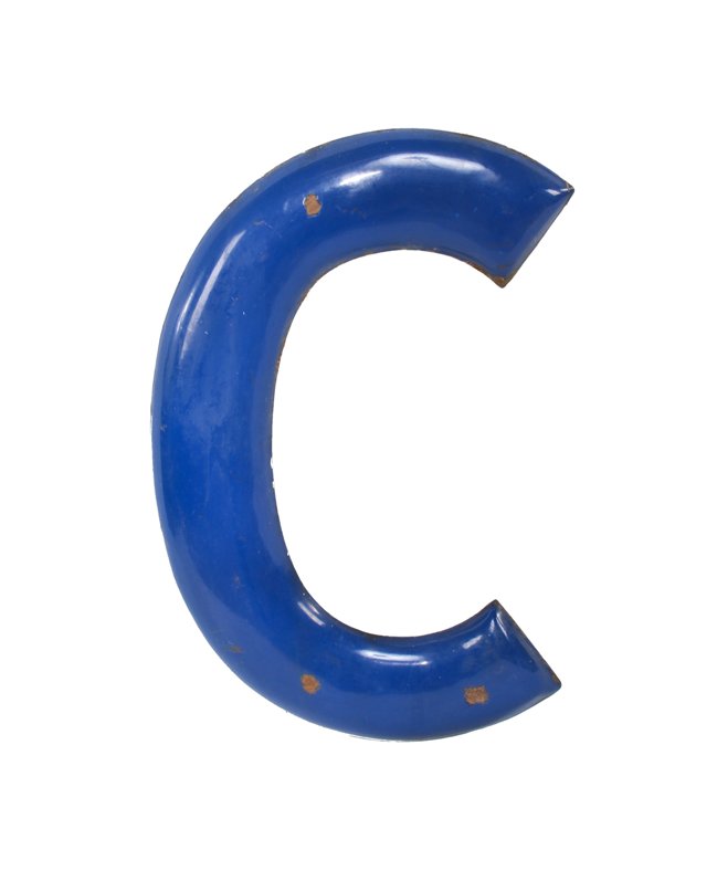 single-sided c. 1940's vintage american industrial outdoor standard service station cobalt blue porcelain enameled letter sign