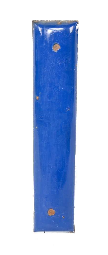original and intact single--sided c. 1940's american vintage cobalt blue porcelain enameled standard oil service station letter sign