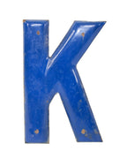 original medium-sized c. 1940's american industrial single-sided cobalt blue porcelain enameled die cut steel service station letter sign