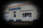 original medium-sized c. 1940's american industrial single-sided cobalt blue porcelain enameled die cut steel service station letter sign