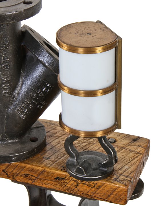 american art deco fully functional wall-mount with nicely aged bronze metal and white opalescent glass conway building elevator signal lantern