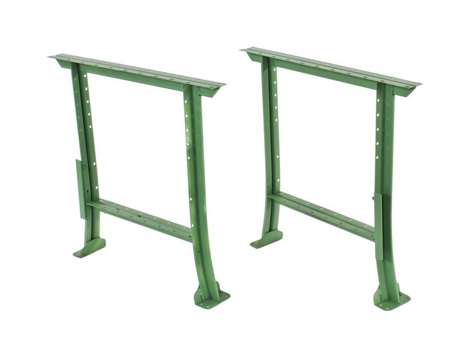 c. 1940's american vintage industrial "factory green" enameled cold-rolled steel workbench or table legs with flared feet