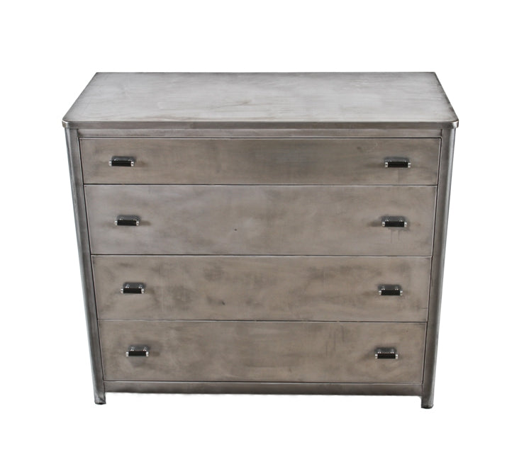 late 1930's american vintage machine age cold-rolled furniture sheet steel multi-drawer dresser with black bakelite handles