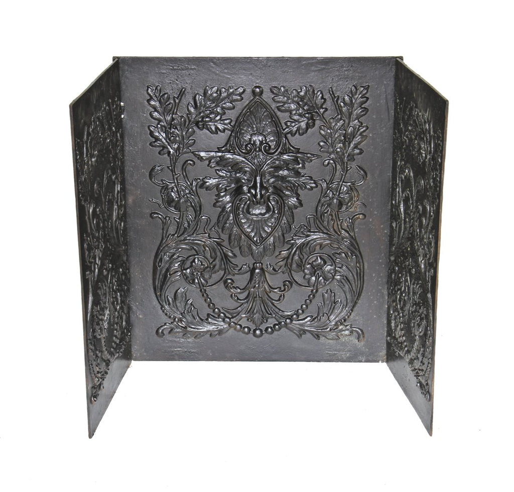 extraordinary 19th century american victorian era three-piece sectional ornamental cast iron residential fireplace fireback