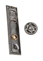 matching original 19th century interior fisher building office door ornamental cast iron monogrammed escutcheon and figural doorknob