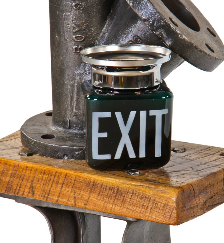 c. 1920's original and fully functional double-sided american commercial building emerald green glass exit light