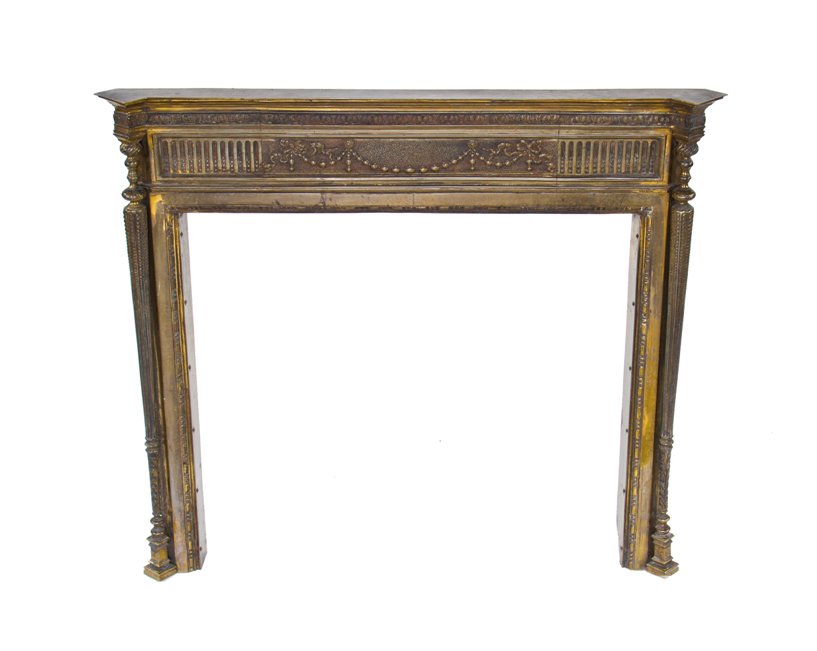 unusual c. 1906 ornamental cast bronze interior residential neoclassical style residential fireplace surround