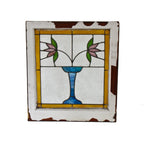 intact early 20th century chicago arts & crafts style interior residential art glass window with potted plant design