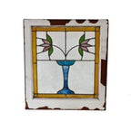original early 20th century chicago arts & crafts style interior residential art glass window with potted plant design