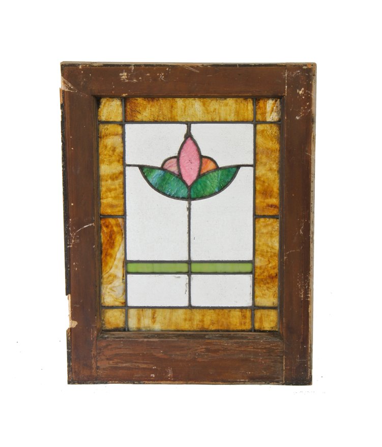 original early 1920's american antique craftsman style diminutive chicago bungalow stained glass casement window