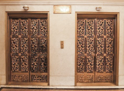 original late 19th century single-sided flush mount ornamental cast bronze historic fisher building elevator cage frieze section