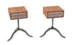 matching set of repurposed vintage american industrial stationary three-legged side tables with newly-built oak wood cabinets