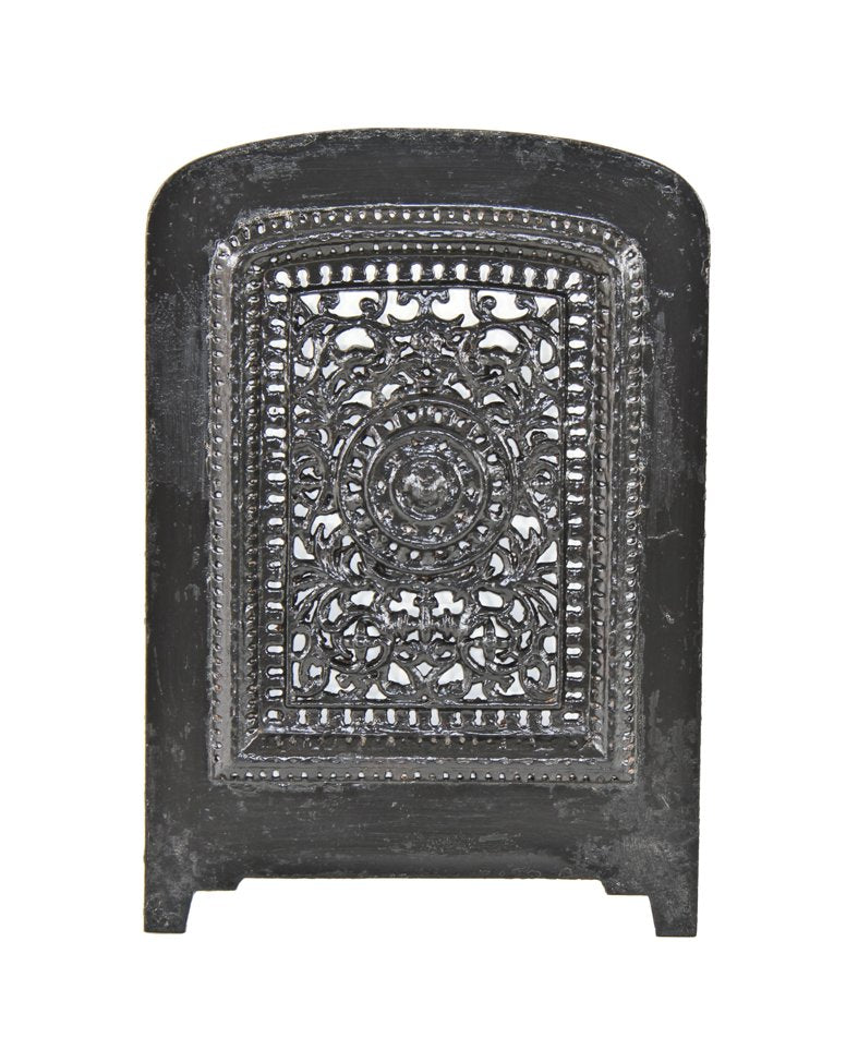 highly detailed 19th century original american victorian era black enameled ornamental cast iron arch top fireplace summer cover