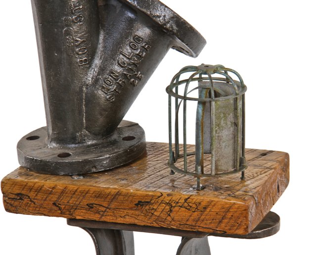 nicely aged original american antique industrial c. 1920's reinforced bronze metal trouble light lamp guard with sheet steel reflector