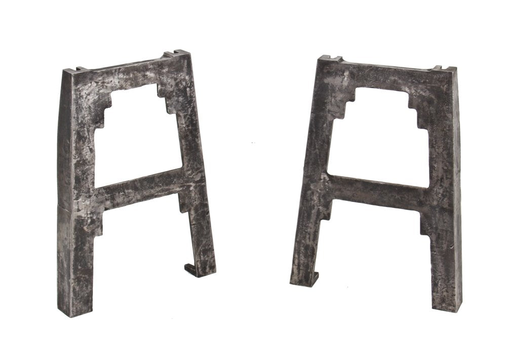 matching set of early 1920's american antique uniquely designed "skyscraper style" cast iron factory drill press bases or legs