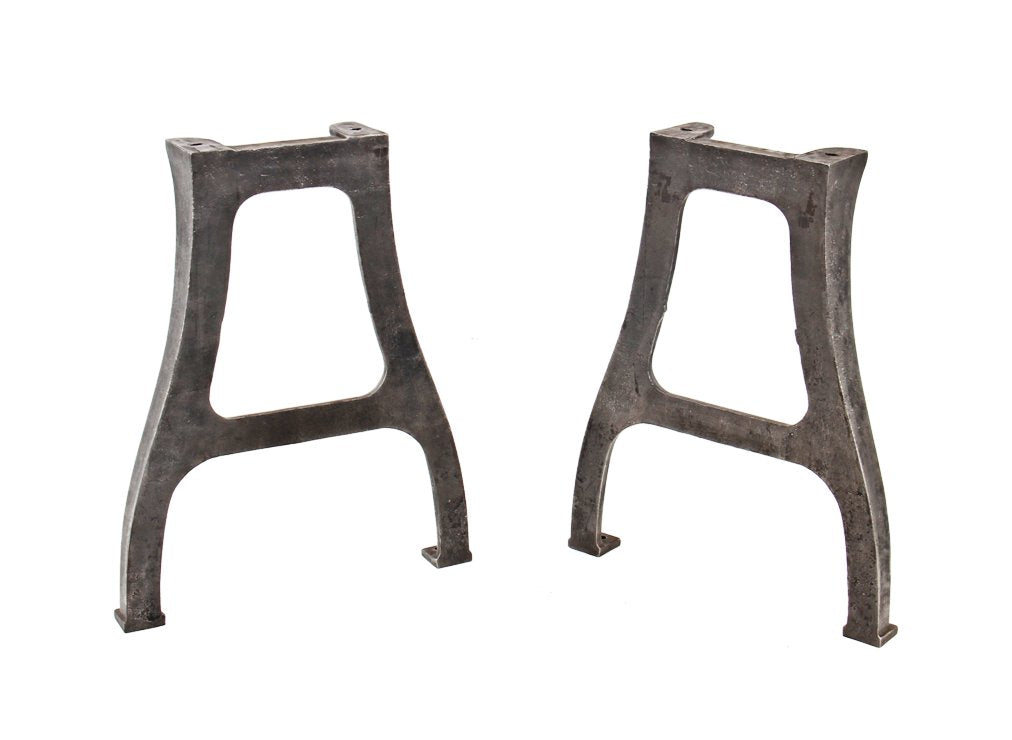 matching set of original early 20th century fanciful cast iron chicago celluloid button factory foot press machine legs or bases