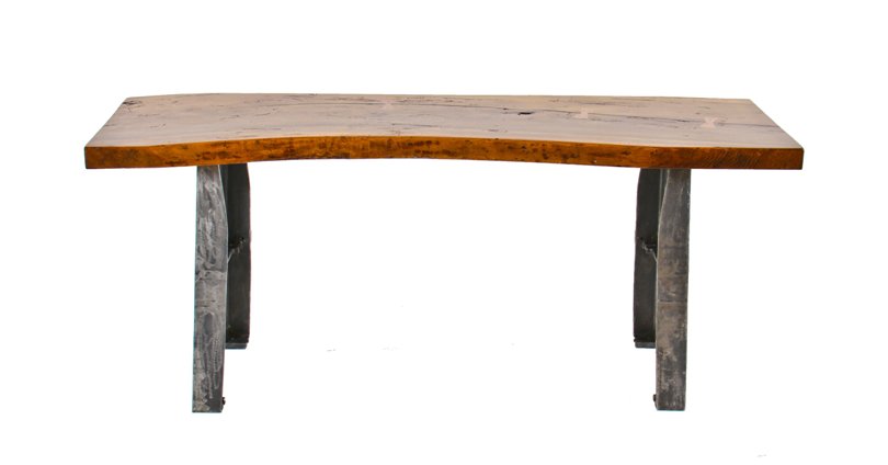 outstanding and remarkably intact repurposed american industrial stationary console or side table with refinished old growth poplar wood slab top