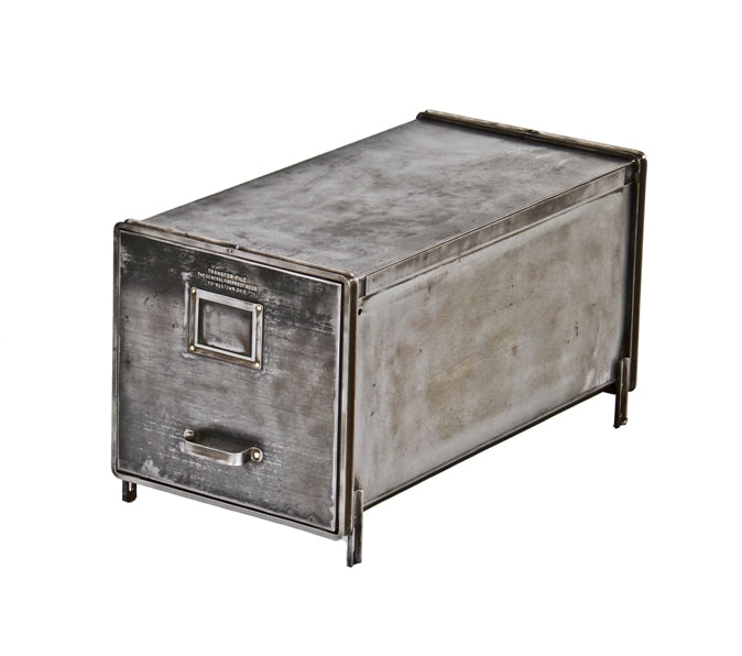 original early 20th century antique american industrial single stackable cold-rolled steel "transfer case" sliding drawer cabinet
