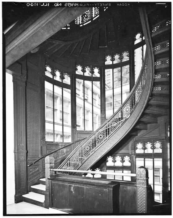 historically important original 19th century single-sided john root-designed rookery building "wainscot" copper-plated iron staircase panel