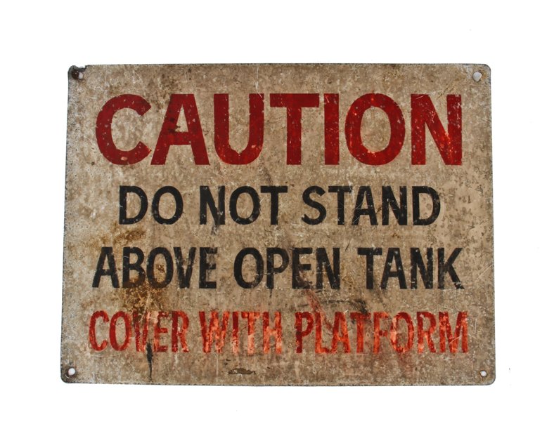 unique c. 1930's vintage american industrial painted steel factory rooftop water tower single-sided cautionary sign