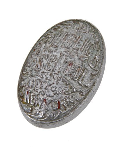 c. 1900's original nickel-plated ornamental cast bronze oval-shaped new york city public school building doorknob
