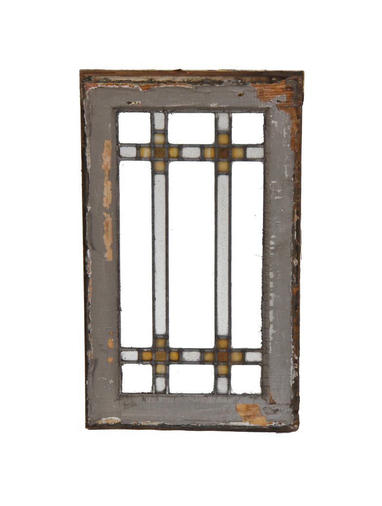 original early 1920's american interior residential chicago prairie school style strongly geometric leaded glass diminutive window
