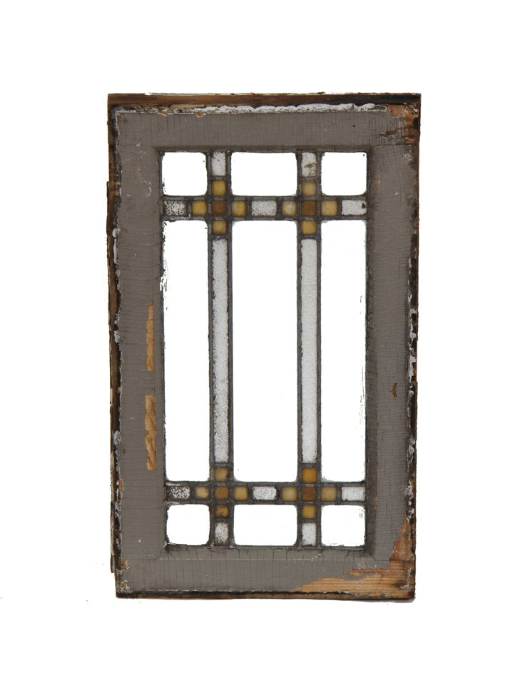 original and intact early 1920's chicago bungalow leaded glass window with original wood sash frame gold leaf sandwich glass