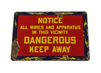 highly desirable original american depression era antique industrial safety first substation "high voltage" porcelain enameled die cut steel steel