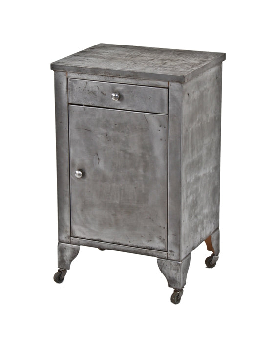 c. 1920's refinished antique medical cook county hospital examination room cold-rolled steel mobile supply cabinet with original casters
