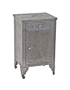 refinished antique american medical versatile hospital operating room folded and pressed steel supply cabinet with original "bassick" casters