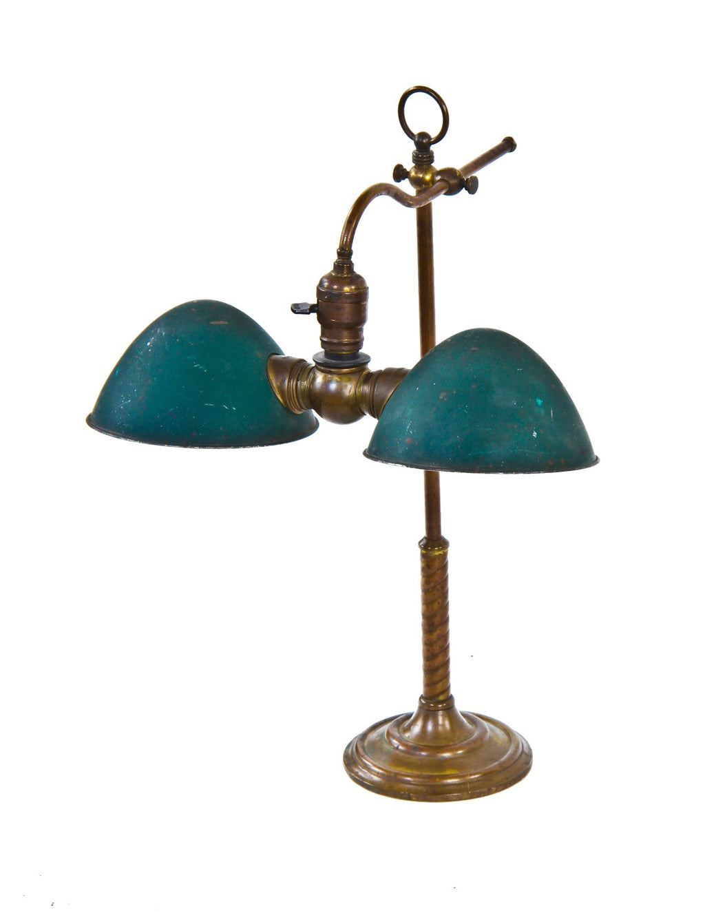 intact and hard to find early 20th century original american single arm adjustable office desk incandescent lamp with fully functional benjamin twin socket plug
