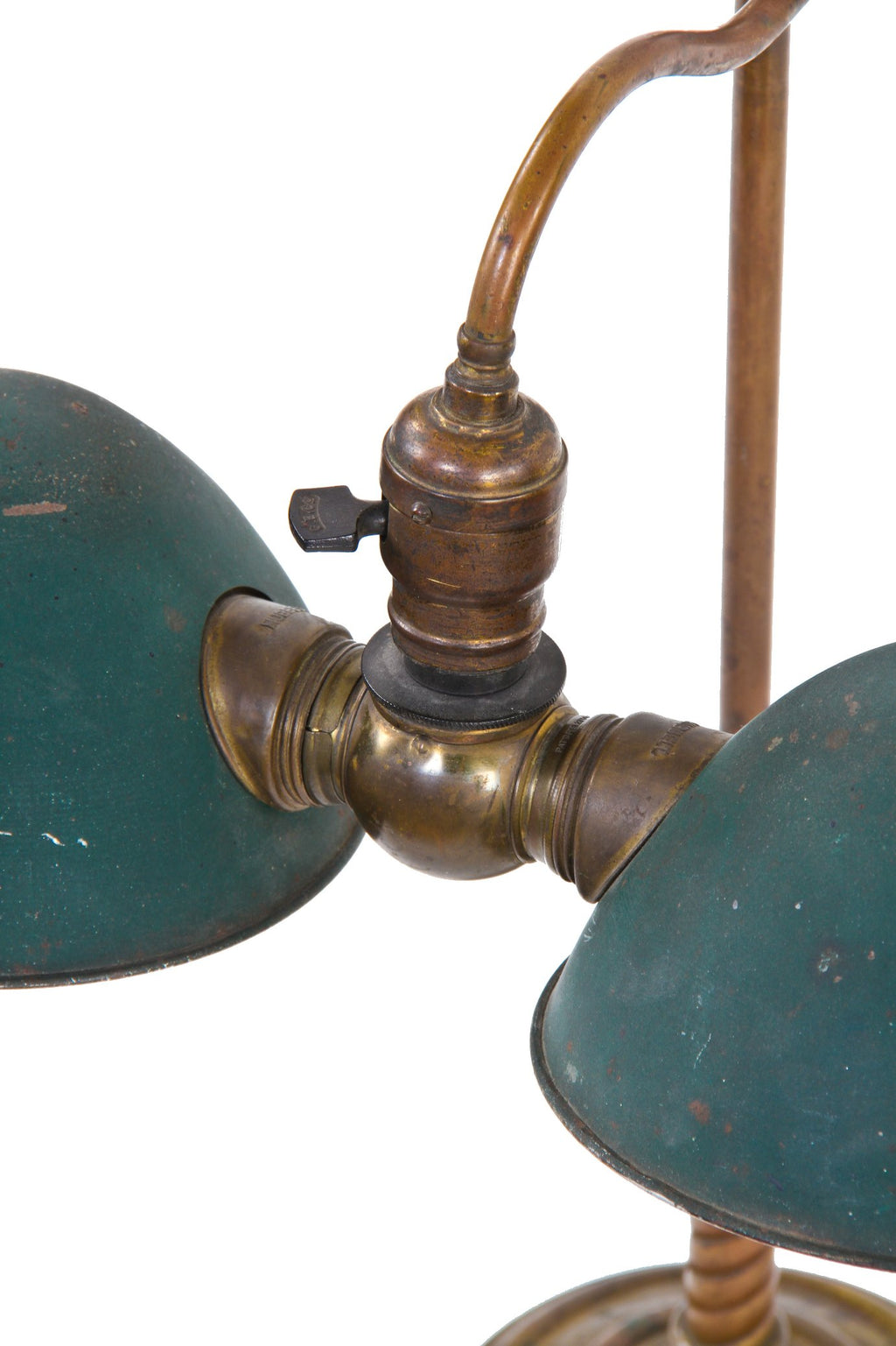 intact and hard to find early 20th century original american single arm adjustable office desk incandescent lamp with fully functional benjamin twin socket plug