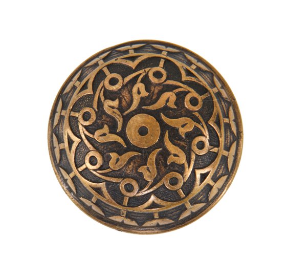 unusually designed 19th century antique american dome-shaped ornamental cast brass banded rim residential doorknob