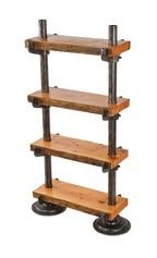 fully adjustable freestanding boylston steam factory "pipe rack" stationary bookshelf with old growth pine wood shelves
