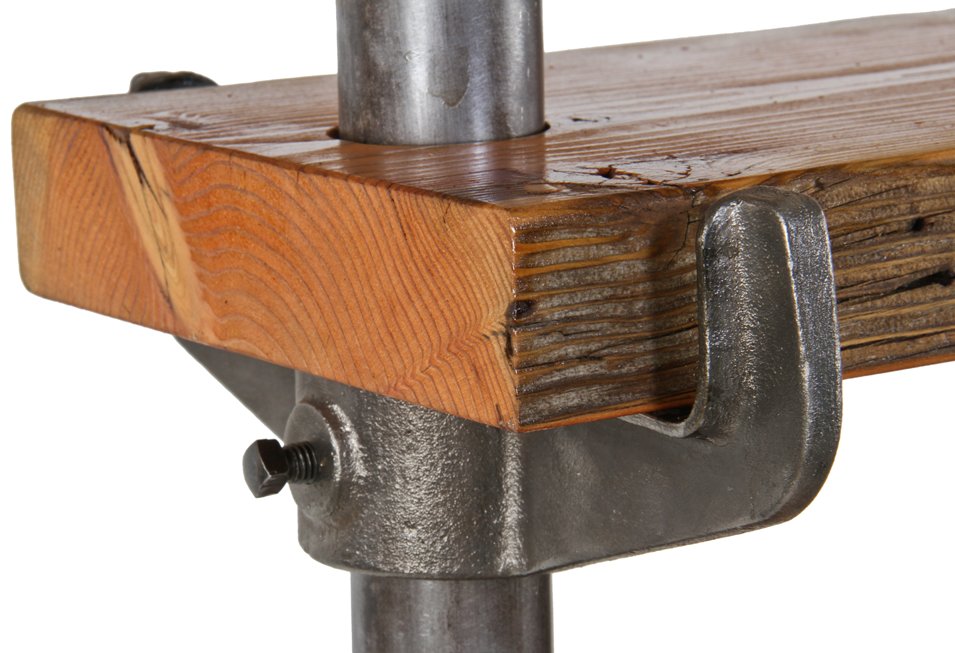 fully adjustable freestanding boylston steam factory "pipe rack" stationary bookshelf with old growth pine wood shelves