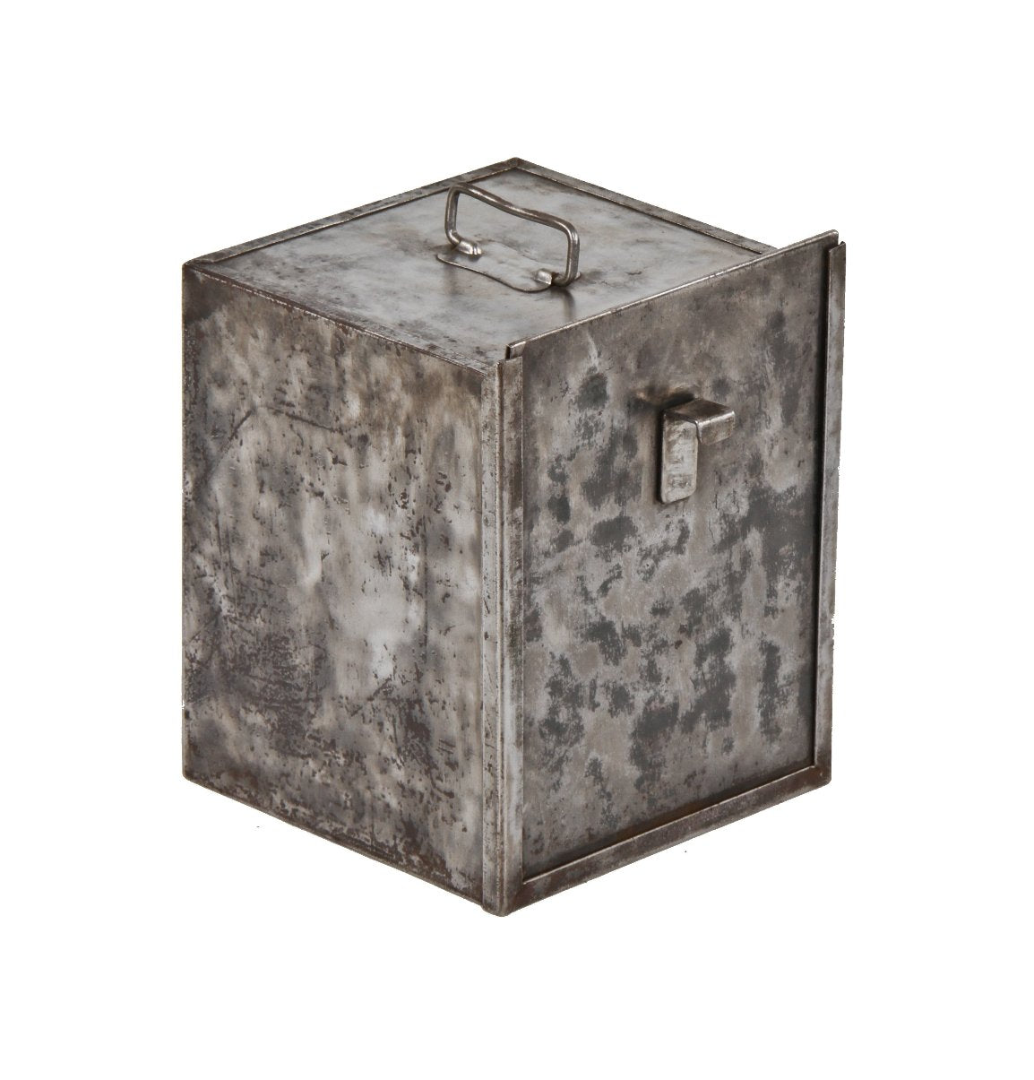 uncommon vintage american industrial handheld single-compartment heavy gauge steel storage cabinet with sliding door