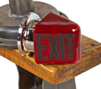 original double-sided flush mount wedge-shaped ruby red glass illuminated exit light wall sconce with chrome shade fitter