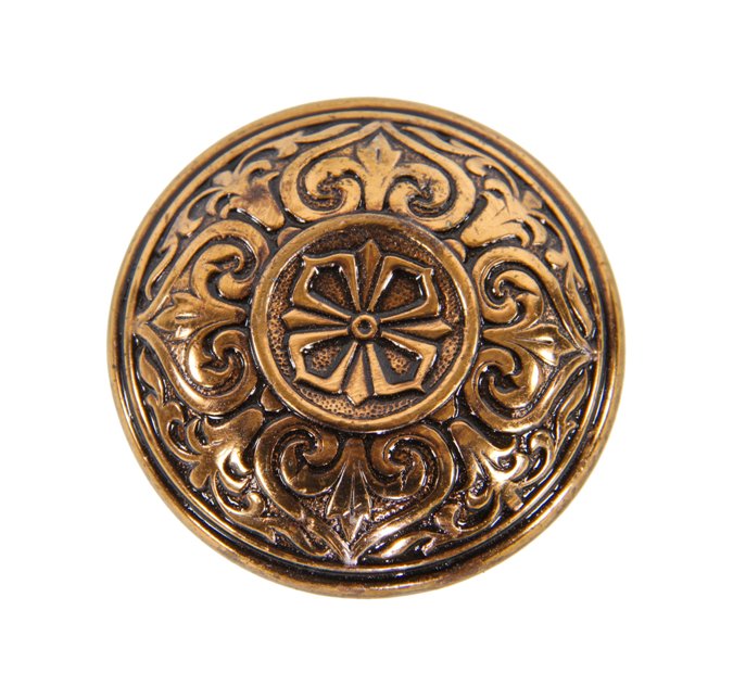 original c. 1870's antique american ornamental cast bronze "compression cast" residential doorknob with sunken center