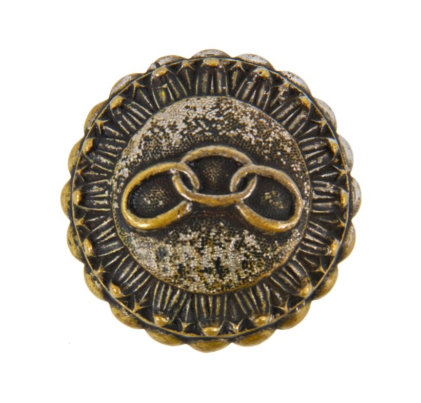 original c. 1920's antique american ornamental nickel-plated cast brass odd fellows lodge doorknob with embossed "three link" insignia