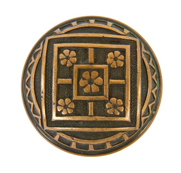 c. 1880's antique american interior residential ornamental cast brass "geometric" pattern banded rim doorknob