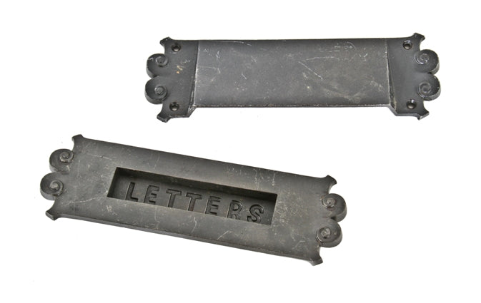 original and intact 19th century interior reliance building ornamental cast iron office door "letters" mail slot with matching chute
